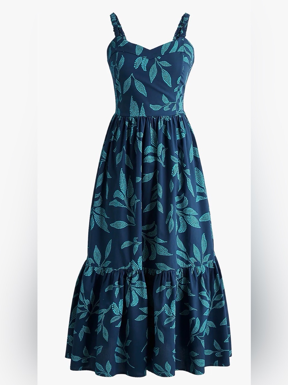 J. Crew Navy and Aqua Leaf-Print Tiered Girls' Dress